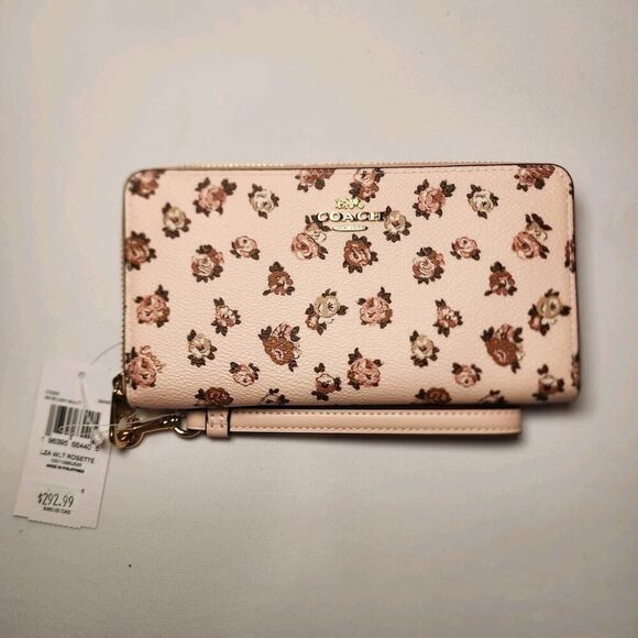 NWT COACH CZ329 Long Zip Around Wallet/Wristlet With Rosette Print Blush Multi - Picture 1 of 3